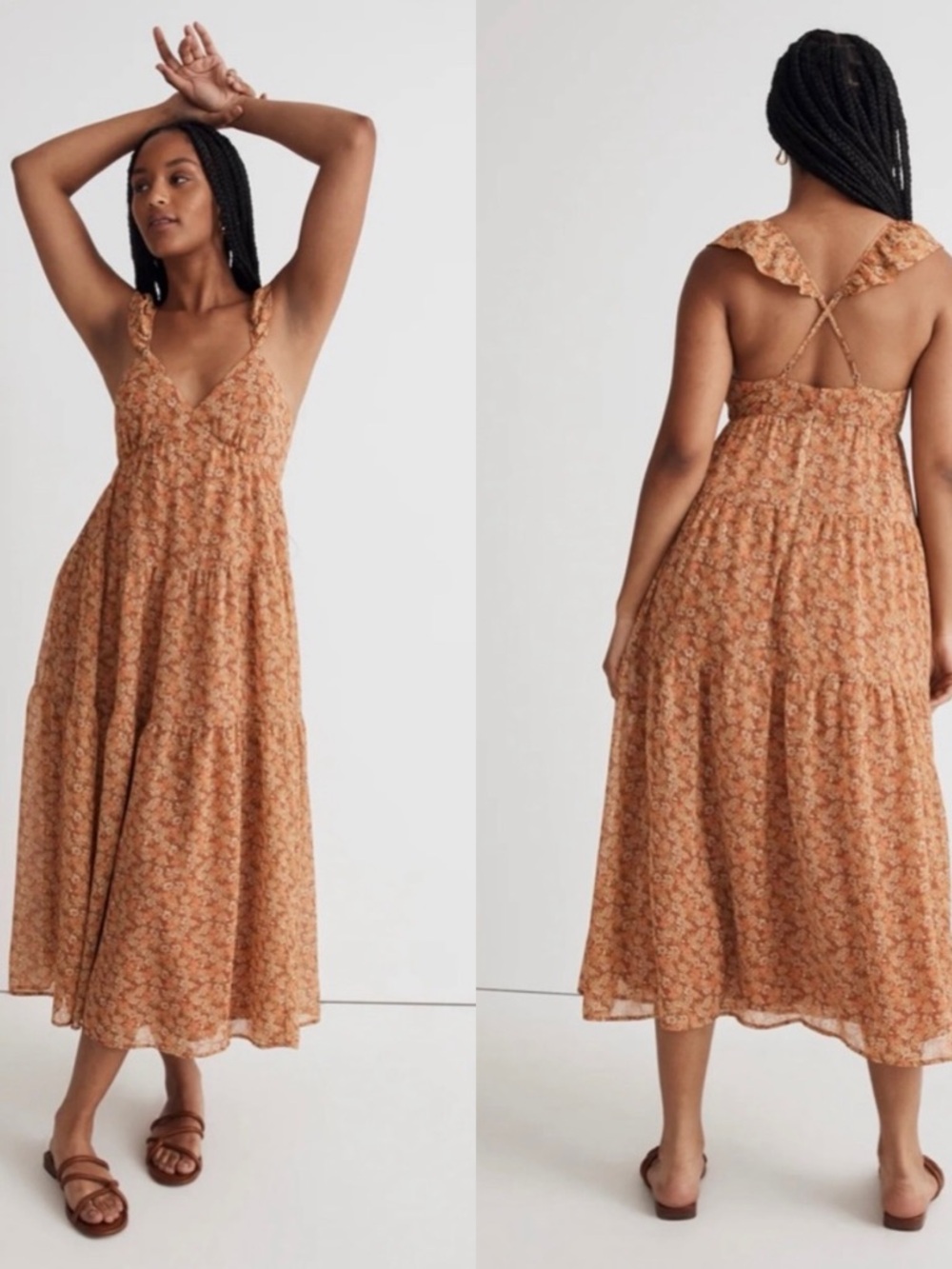 Madewell Georgette Ruffle Sleeves Tiered Midi Dress in Daisy Meadow Size 4